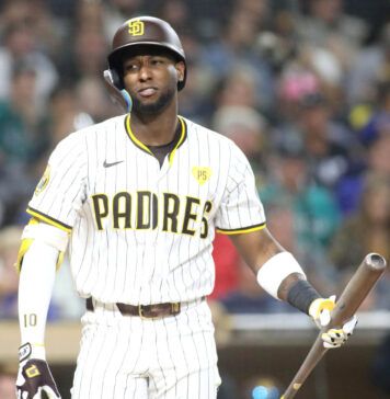 Jurickson Profar, a 2024 MLB All-Star, tops the Padres with a 0.297 hitting average and 19 home runs. Photo by Andy Bartotto